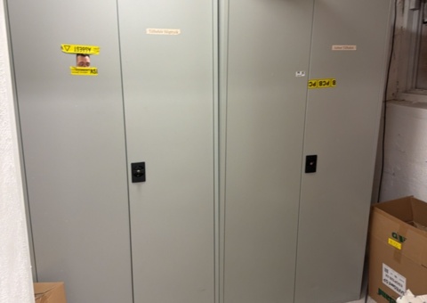 2 sheet metal cabinets and changing room with asbestos equipment