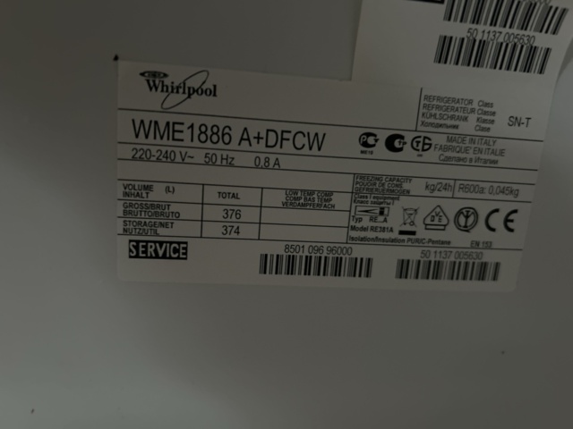 1545103-6 Kylskåp - Whirlpool WME1886 A+DFCW