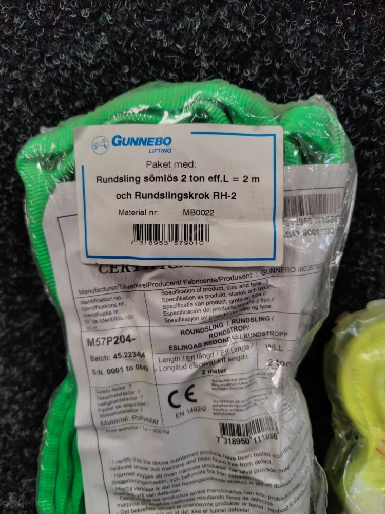 1599364-2 4 st Rundsling/Stroppar med Rundslingskrok Gunnebo Lifting 2 ton 2m
