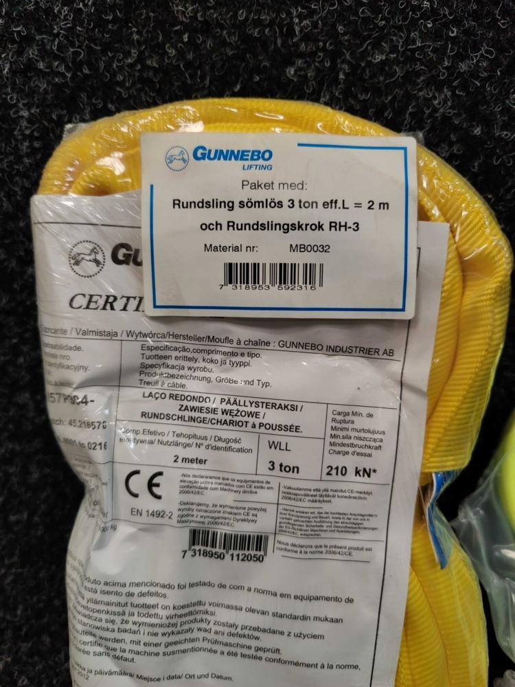 1599379-3 4 st Rundsling/Stroppar med Rundslingskrok Gunnebo Lifting 3 ton 2m