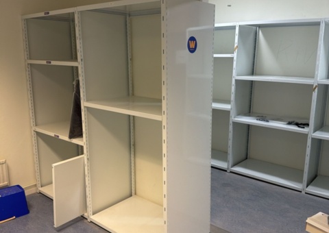 Sheet metal shelves 13 sections and sheet metal cabinet with filter