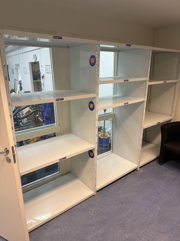 1594743-2 Sheet metal shelves 13 sections and sheet metal cabinet with filter