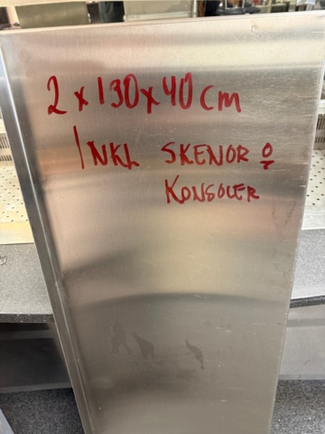1141702-3 Stainless steel shelves 2 pcs incl rails/brackets. Approx. 130x40 cm