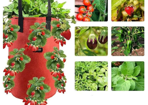 Hanging fabric planters, 20 pcs - for strawberries, red