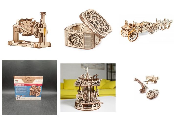 1601719-1 Modellbyggsatser, 10 set - UGEARS, sex modeller inklusive tillbehörssats