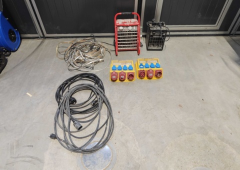 Heater fans, electrical panels, work lights and extension cables