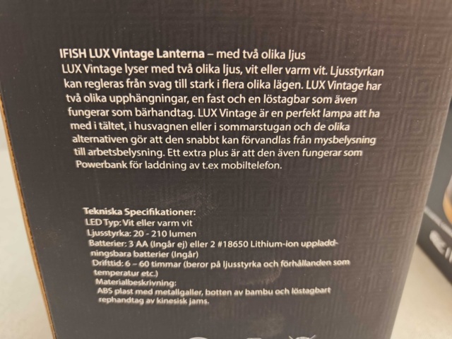 1485817-3 Uppladdningsbar LED-lampa/lykta 3st IFISH LUX Vintage Lantern