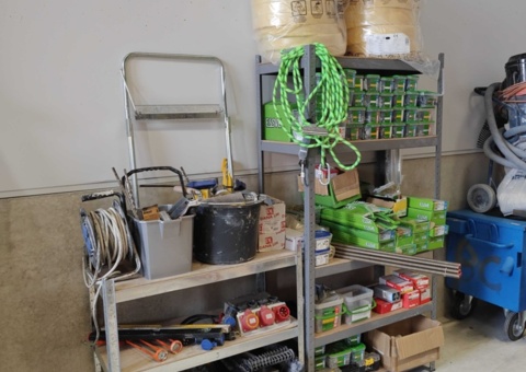 Sheet metal shelves with contents