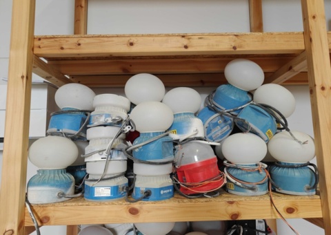 Lot of work lights for construction sites