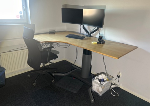 Desk with dual monitors etc.