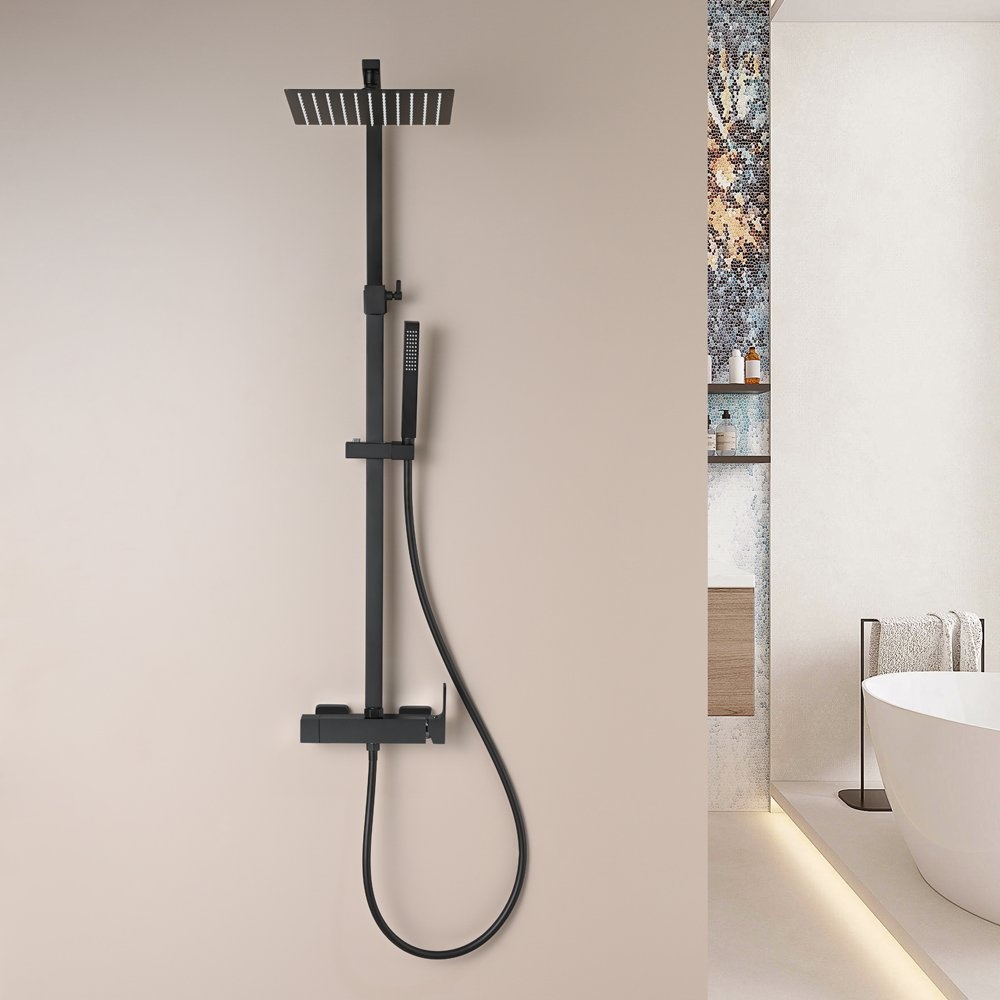 1505346-1 Black ceiling shower set Nordamist Burs with mixer & hand shower