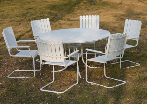 Round outdoor dining set 6 chairs | Ø135 cm | White – Glänta