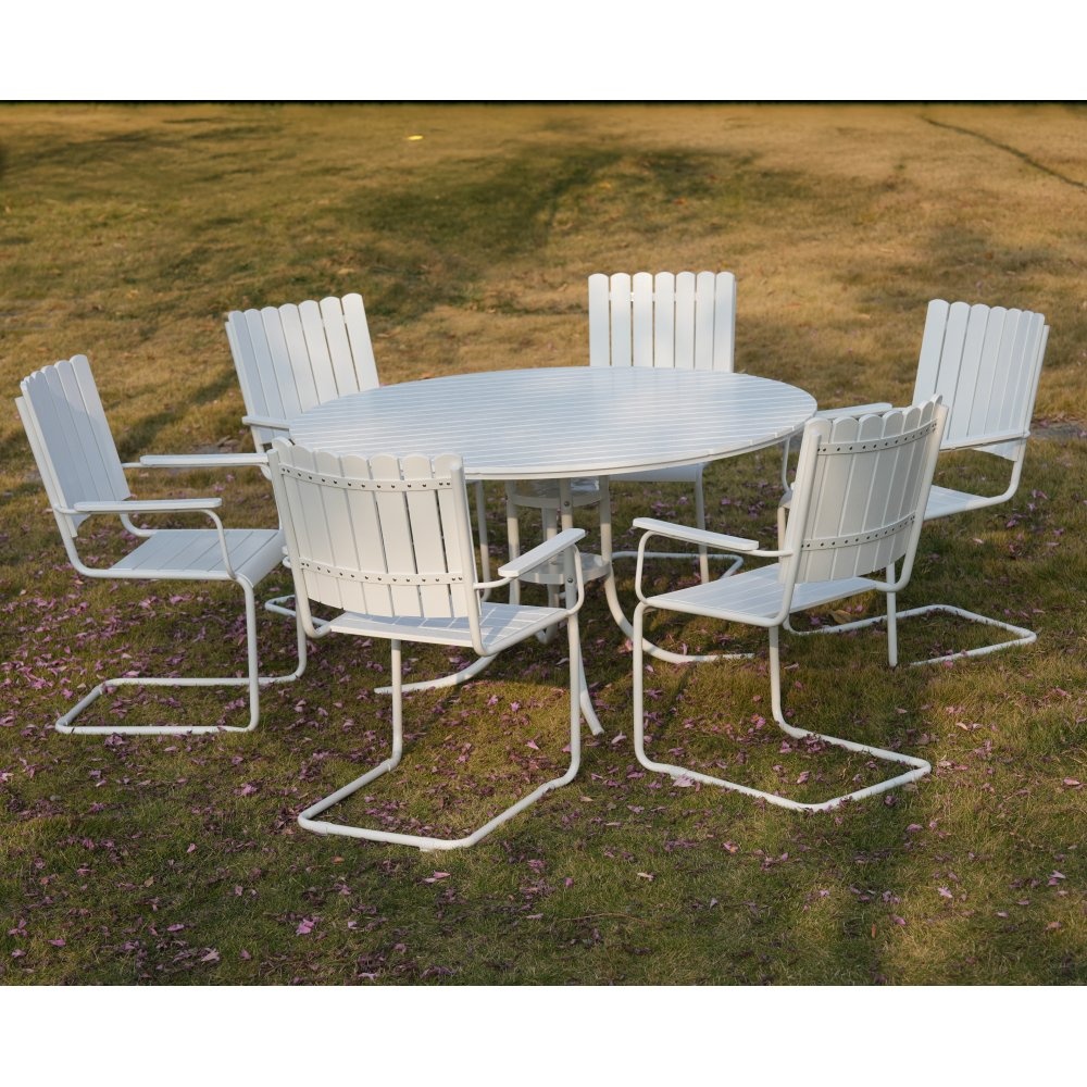 1597612-1 Round outdoor dining set 6 chairs | Ø135 cm | White – Glänta