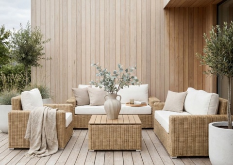 Lounge group in natural rattan | Including cushions | Solena premium