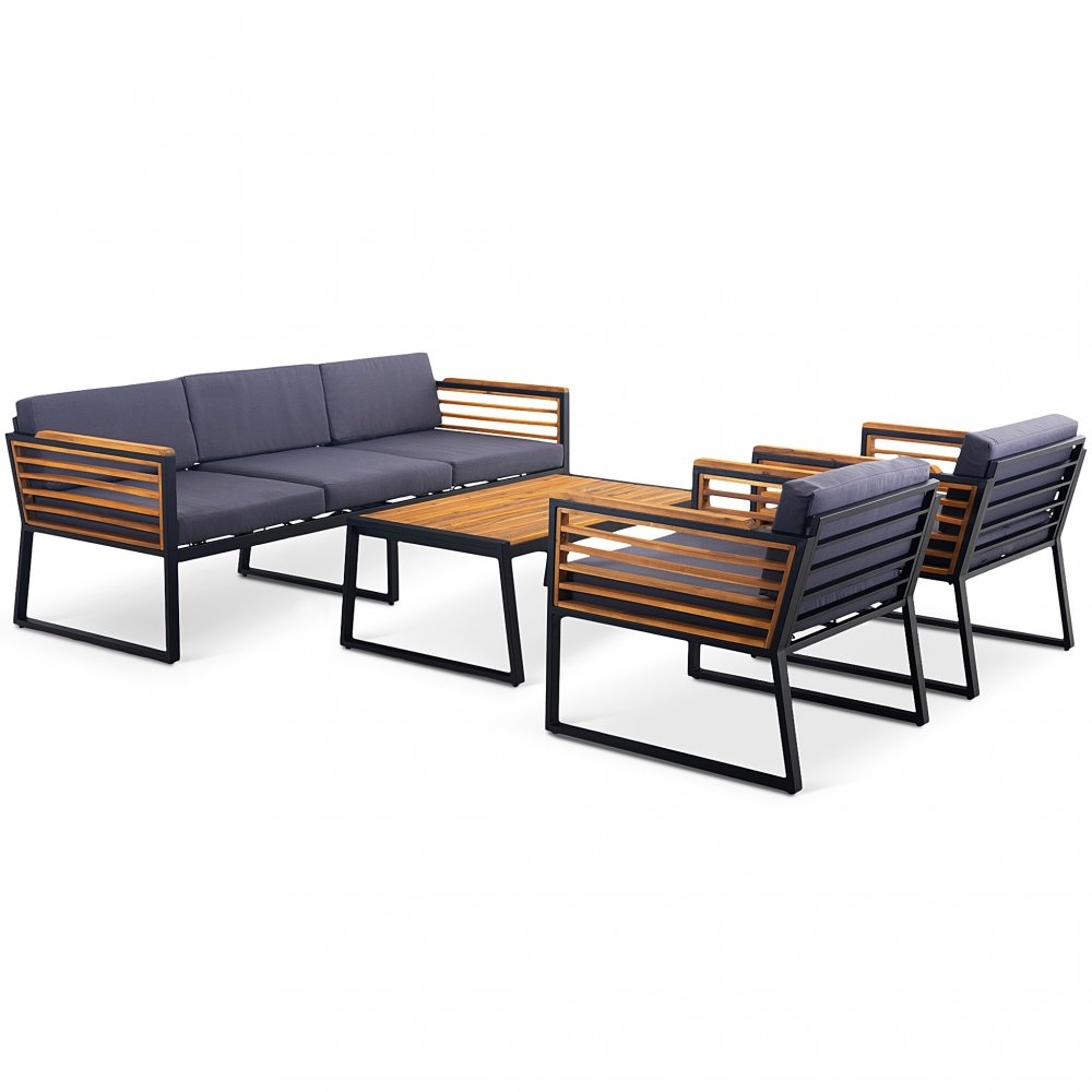 1602453-1 Outdoor acacia-aluminum lounge set with cushions & coffee table