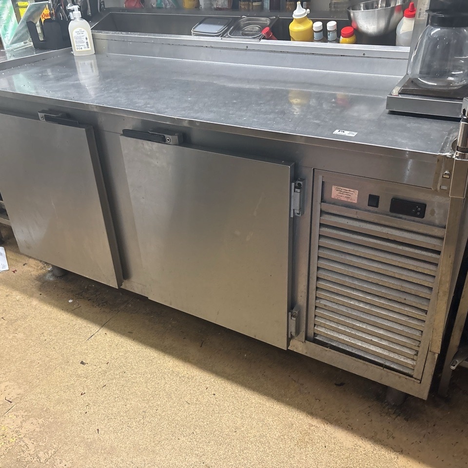 1426036-2 Stainless steel workbench with cabinet and cooling trough, approx. 170 cm