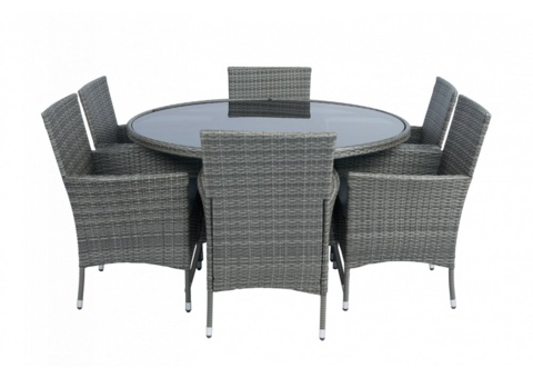 Dining set with 6 seats | Round table Ø135 cm & 6 chairs with cushions | Tylösand Grey