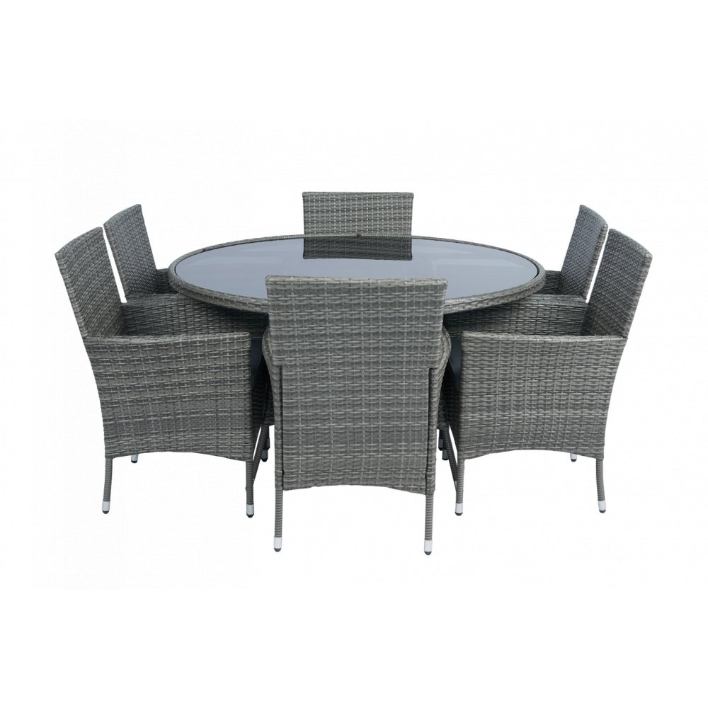 1602472-1 Dining set with 6 seats | Round table Ø135 cm & 6 chairs with cushions | Tylösand Grey