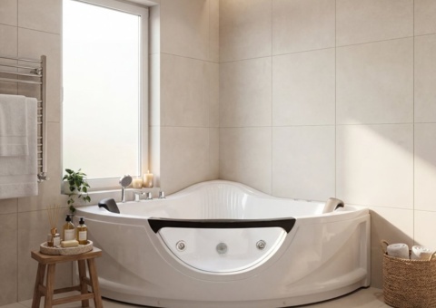 Massage bathtub Glossy white acrylic With heater - Miro