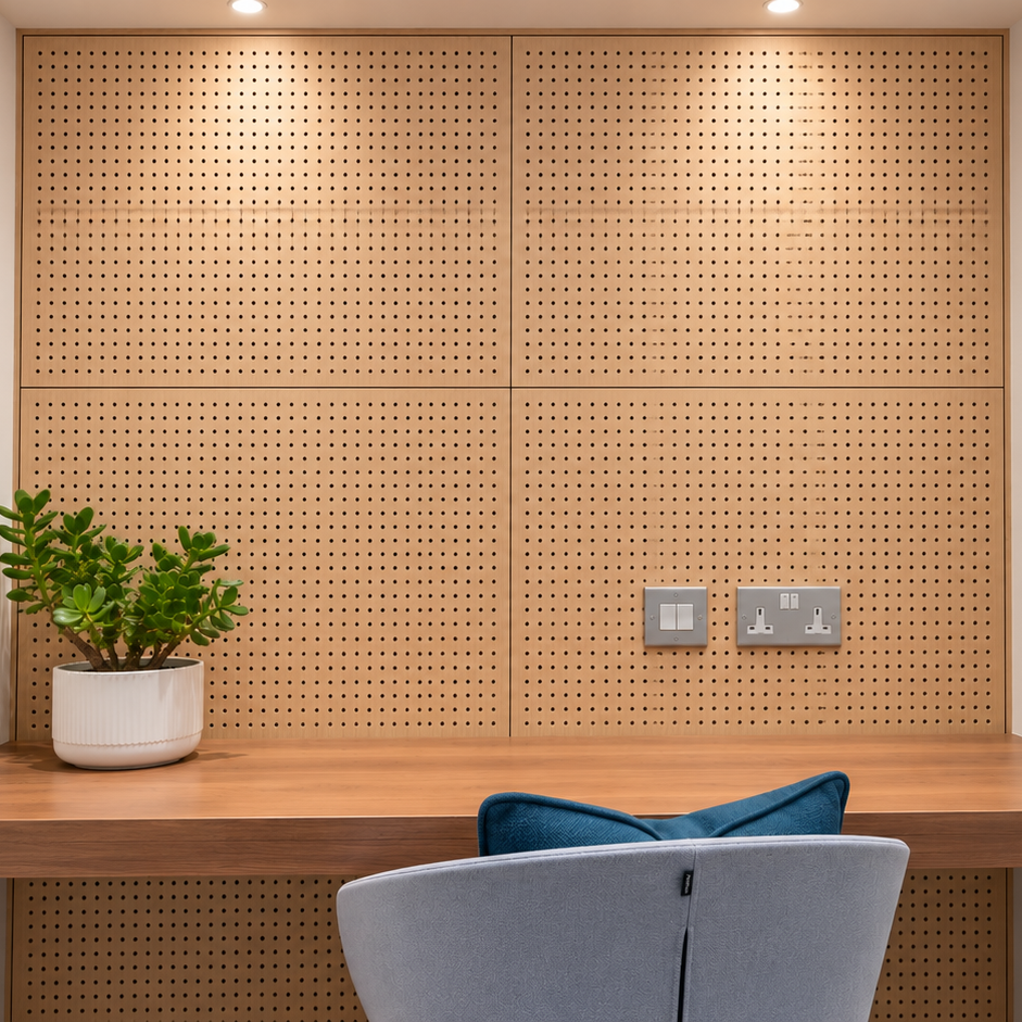 1603761-1 Perforerad akustikpanel i trä - 13 st - L:1200 mm B:1200 mm T:11 mm, 18,72 m²