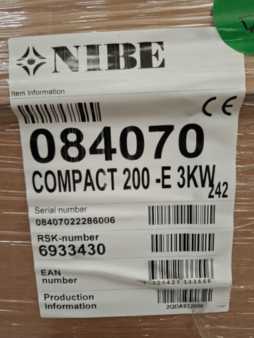 1602790-4 Varmvattenberedare NIBE Compact 200-E 3 kW