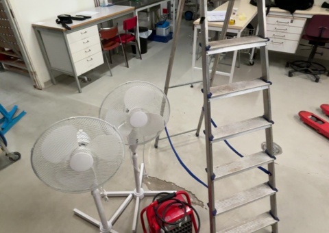 Ladder, heater and fans