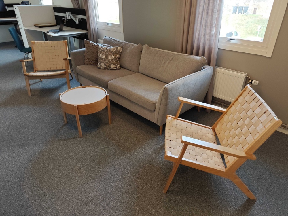 1484712-2 Sofa, chairs, table, blackboard and cabinet