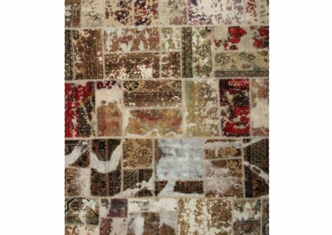 Hand-knotted Persian patchwork rug - Cream/brown, 168 x 223 cm