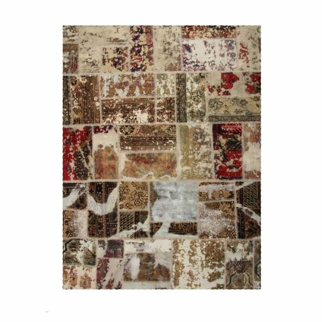1604020-1 Hand-knotted Persian patchwork rug - Cream/brown, 168 x 223 cm