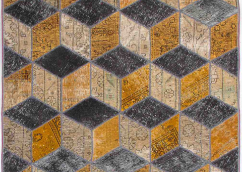 Hand-knotted Persian patchwork rug - Wool/yarn, 142 x 216 cm