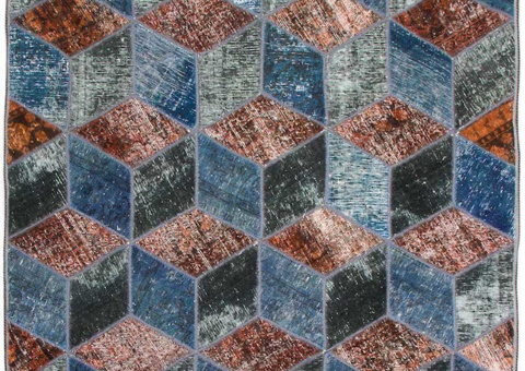 Hand-knotted Persian patchwork rug - Wool/yarn, 141 x 215 cm