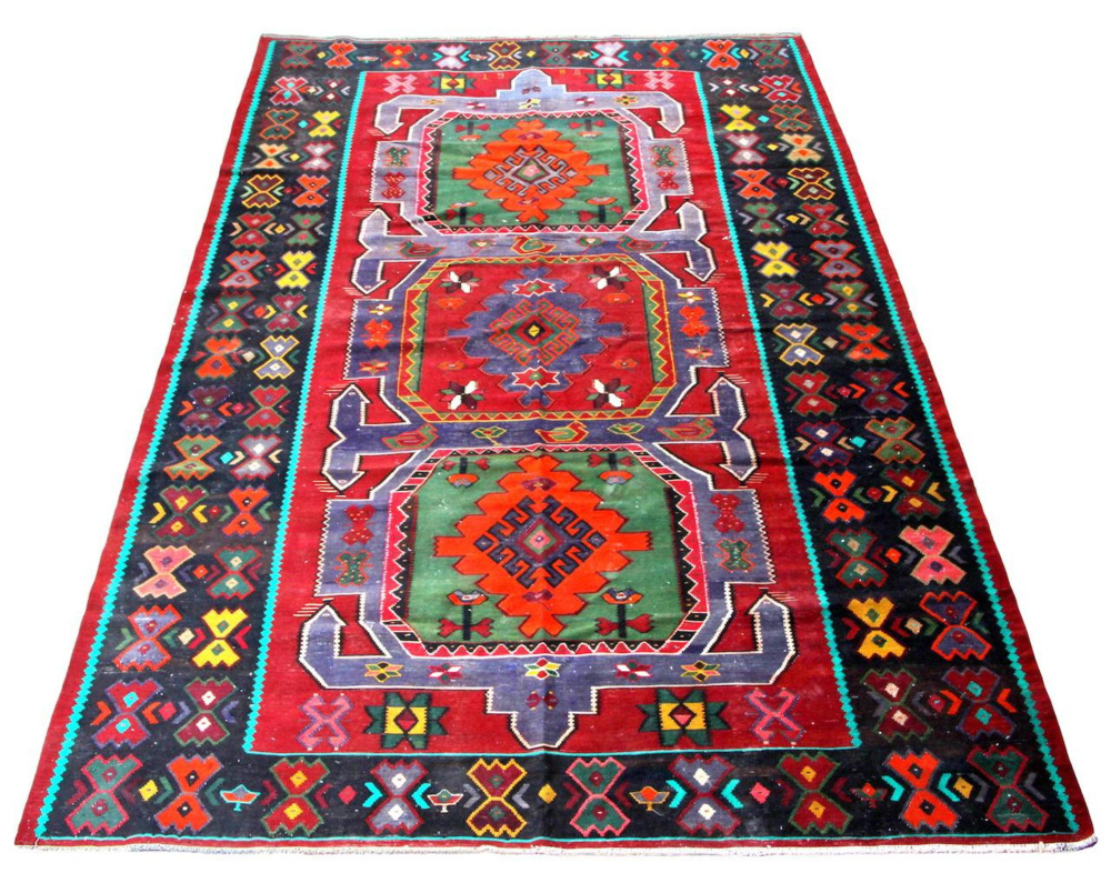 1604084-1 Hand-knotted Russian rug - Kilim dark red/dark blue, 198 x 341 cm