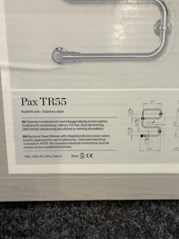 1603855-4 Elektrisk handdukstork - Pax TR55 - 454x644mm