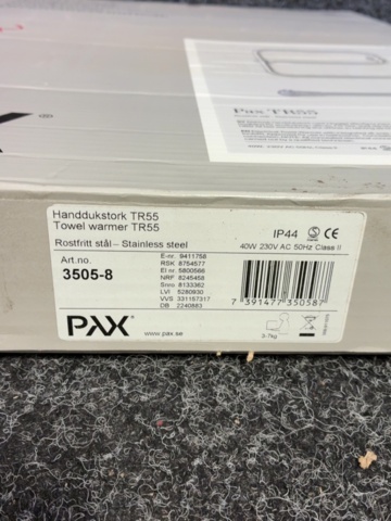 1603855-6 Elektrisk handdukstork - Pax TR55 - 454x644mm