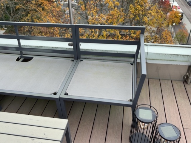 1548319-6 Soffgrupp för utomhusbruk med förvaringsbox, loungebord och ljuslyktor