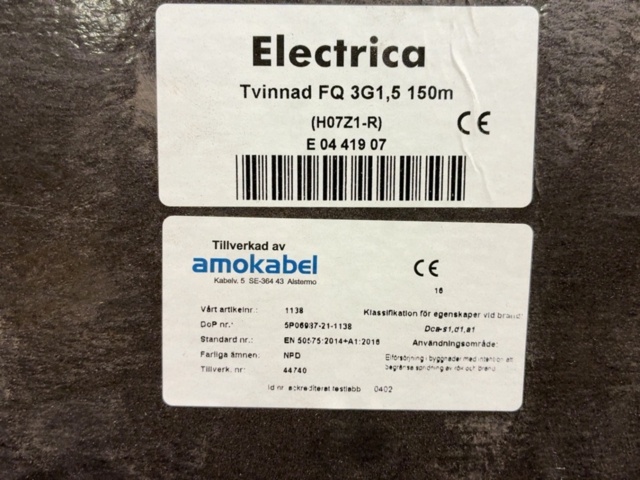 1603936-2 Installationskabel Tvinnad Electrica FQ FQ 3G1,5 150m