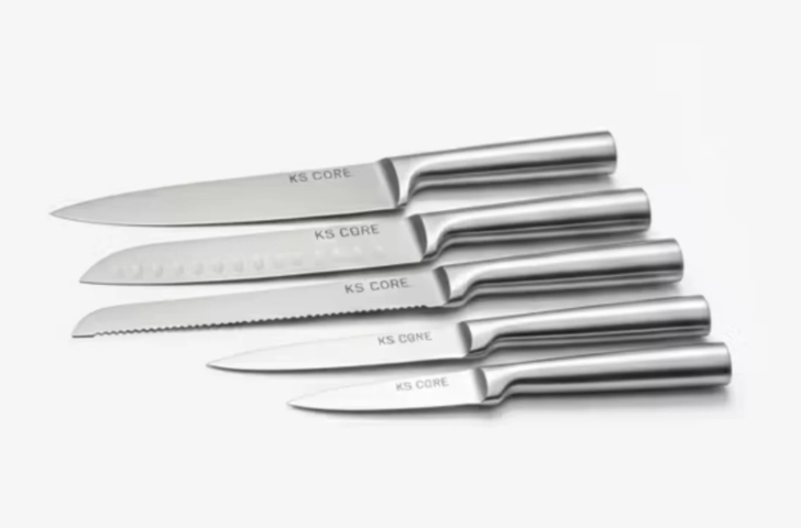 1604869-2 Kökspaket - femknivset, roterbart knivblock och skärbräda i trä