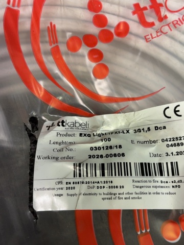 1604712-2 Installationskabel TT Cables EXQ Light (FXI-LX) 3G1,5 Dca - Ca 100m