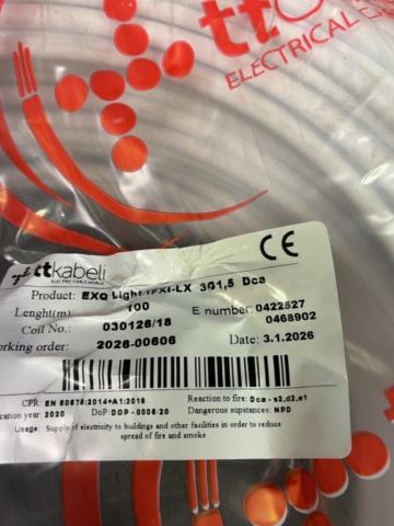 1604712-3 Installationskabel TT Cables EXQ Light (FXI-LX) 3G1,5 Dca - Ca 100m