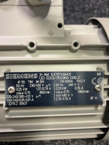 1604739-5 3-fasmotor Siemens 1LA7073-6AA12 IEC 71M (IM B14) 0,25 kW
