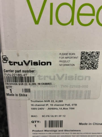 1604771-5 Nätverksvideoinspelare TruVision NVR 22S - Interlogix