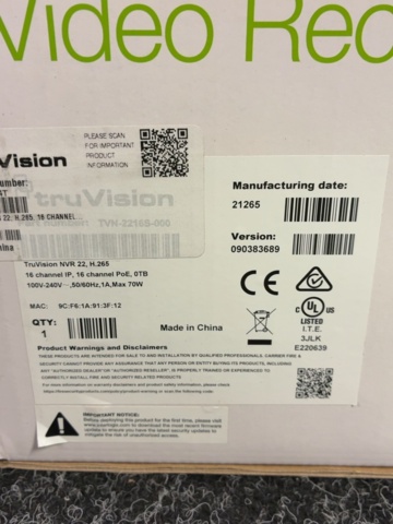1604771-6 Nätverksvideoinspelare TruVision NVR 22S - Interlogix
