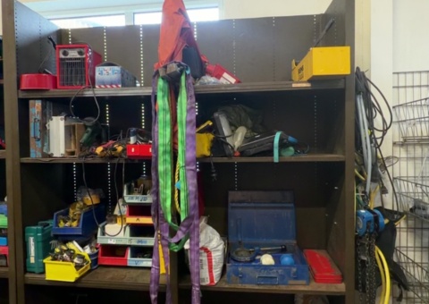 Sheet metal shelves with content 2 sections - Milwaukee, Makita, Hilti, etc.