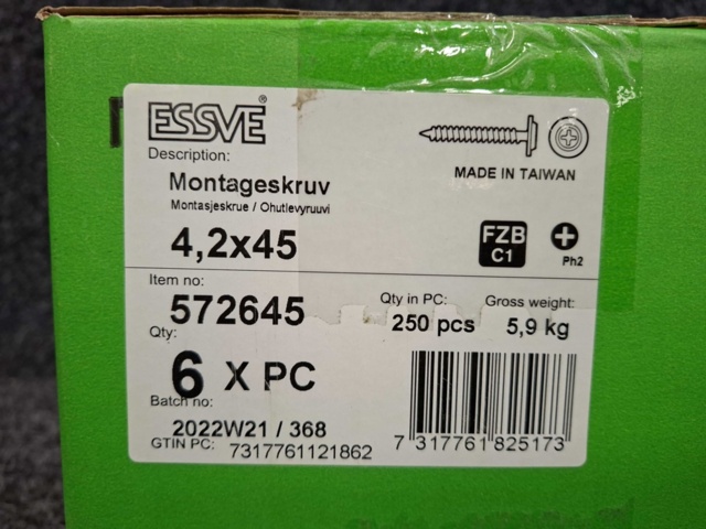 1604816-3 1500 st Montageskruv 4.2x45mm, Essve