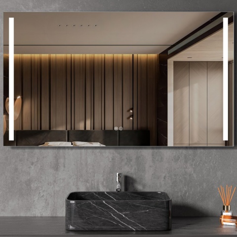 1605668-1 Badrumsspegel 60x60 cm| LED-lyse sidor | Dimmer & touch-styrning