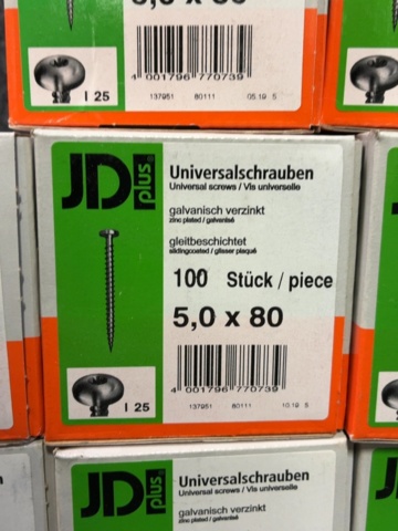 1605465-7 1000 st Universalskruv 5.0x80mm, JD plus