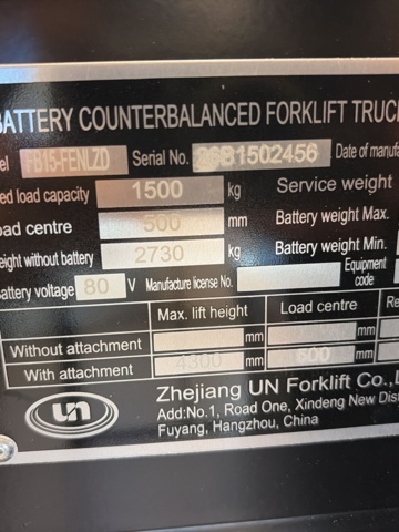 1576528-27 Ny/oanvänd elektrisk gaffeltruck - UN Forklift FB15-FENLZD -2026