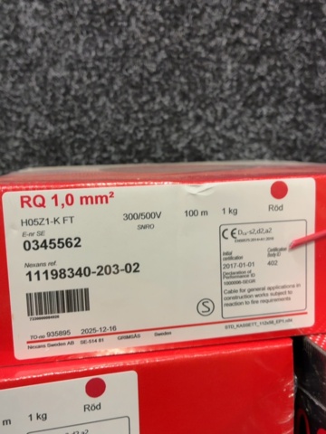 1604726-4 5 st Kopplingskablar Nexans RQ 1,0 mm² (H05Z1-K FT - 100m / rulle