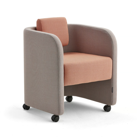 1605895-1 2 st Fåtölj COMFY Med hjul, ulltyg, silvergrå/laxrosa