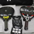 1558768-3 Två padelrack, ryggsäck och grepptejp